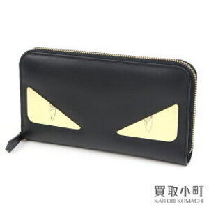 Fendi Bugs Monster Eyes Zip Around Wallet Black